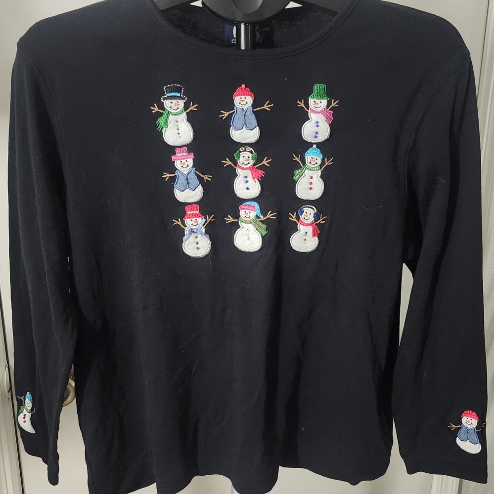 CB Casual Black Long Sleeve snowman Shirt